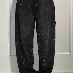 Rhinestone Loose Harem Jeans