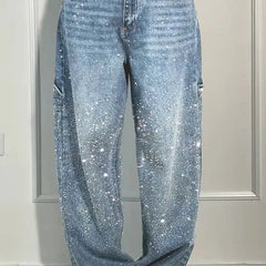 Rhinestone Loose Harem Jeans