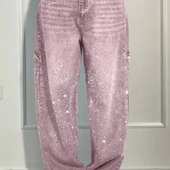 Rhinestone Loose Harem Jeans