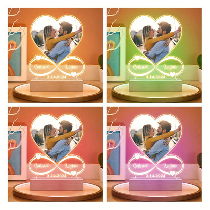 Personalized LED Heart Shaped Night Light Photo Frame with Wooden Stand - Custom Gifts for Mom, Dad, Anniversary, Birthday