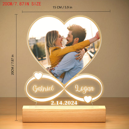 Personalized LED Heart Shaped Night Light Photo Frame with Wooden Stand - Custom Gifts for Mom, Dad, Anniversary, Birthday
