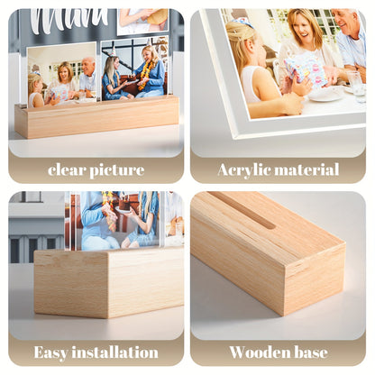 Personalized LED Heart Shaped Night Light Photo Frame with Wooden Stand - Custom Gifts for Mom, Dad, Anniversary, Birthday