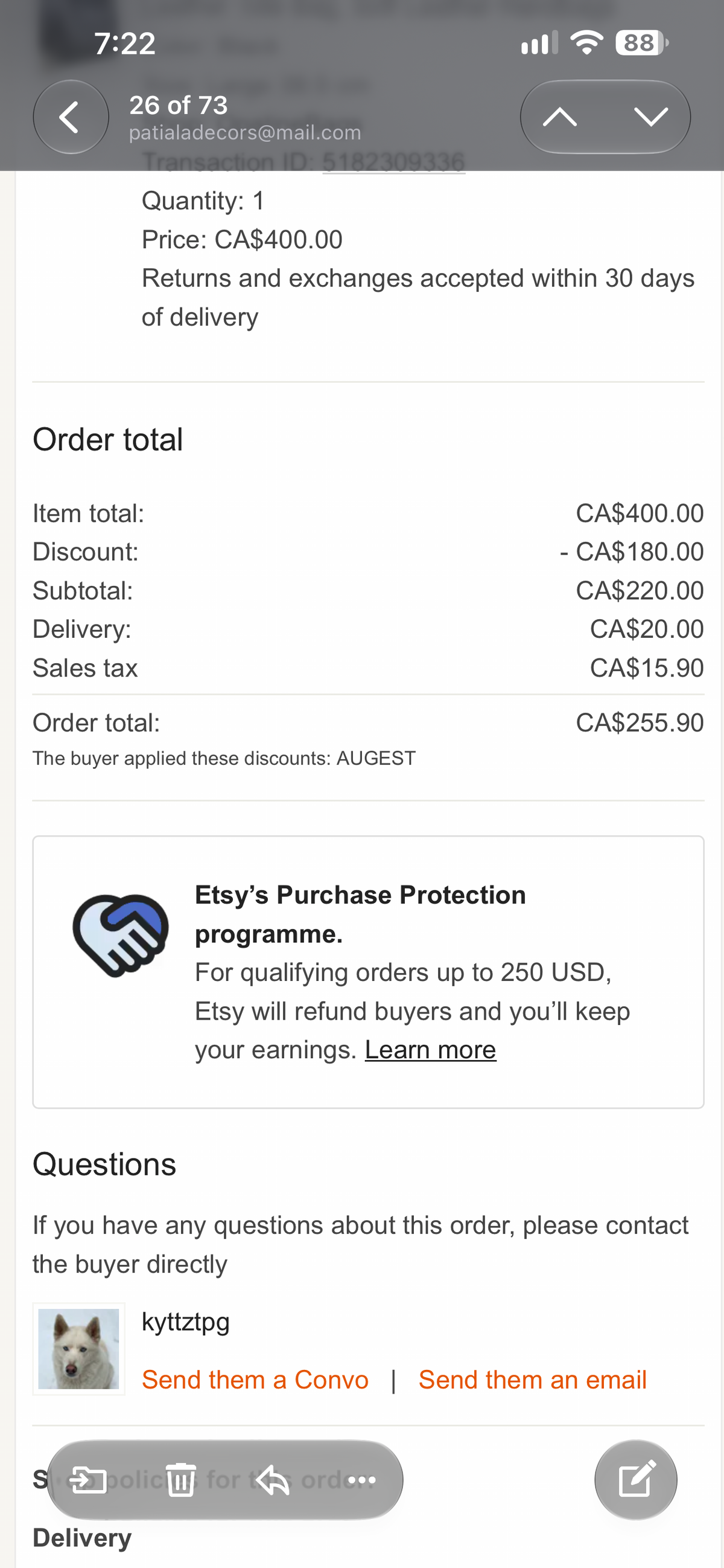 this is proof of what customer paid