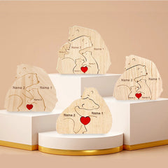 Tierfamilien-Ornamente DIY Holzschnitzerei Kostenlose Gravur Benutzerdefinierte Namensfiguren Home Bär Elefant Puzzle Muttertagsgeschenk