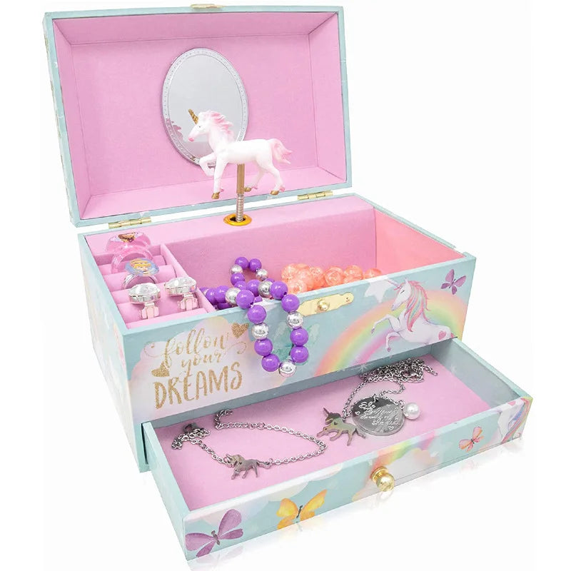 Music Box Christmas Fantasy Rotating Unicorn Ballet Girl Children's Music Box New Year Birthday Gift Multifunctional Jewelry Box