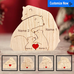 Tierfamilien-Ornamente DIY Holzschnitzerei Kostenlose Gravur Benutzerdefinierte Namensfiguren Home Bär Elefant Puzzle Muttertagsgeschenk