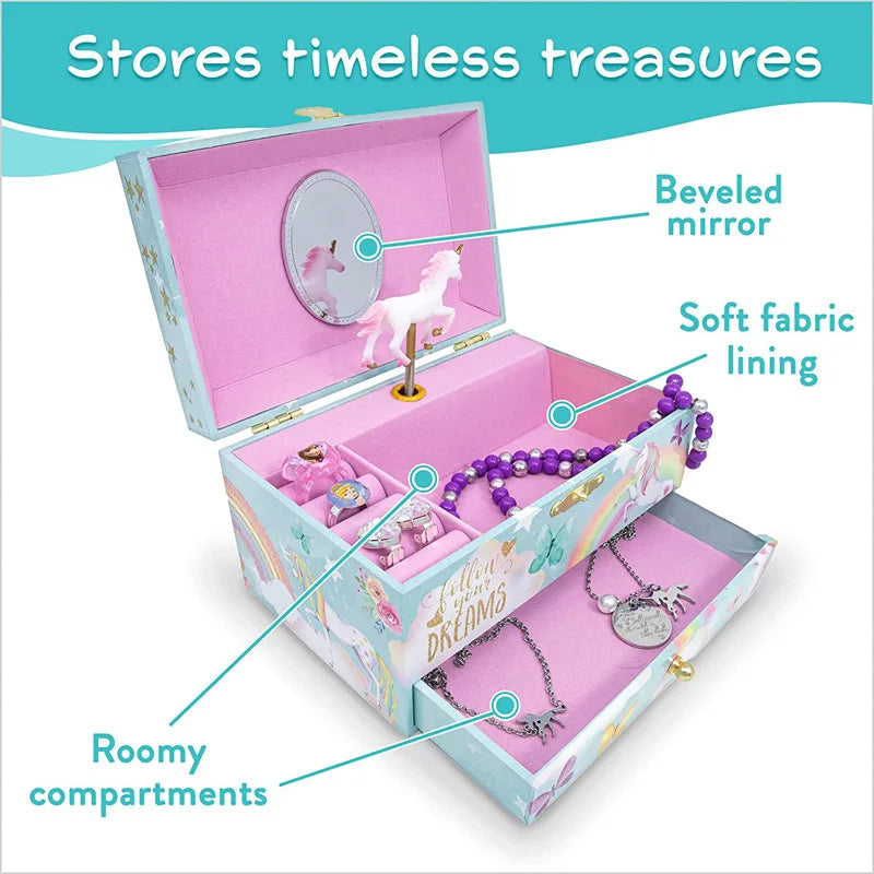 Music Box Christmas Fantasy Rotating Unicorn Ballet Girl Children's Music Box New Year Birthday Gift Multifunctional Jewelry Box
