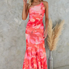 Langes Kleid mit Plissierung am Saum