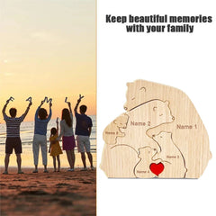 Tierfamilien-Ornamente DIY Holzschnitzerei Kostenlose Gravur Benutzerdefinierte Namensfiguren Home Bär Elefant Puzzle Muttertagsgeschenk