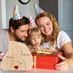 Tierfamilien-Ornamente DIY Holzschnitzerei Kostenlose Gravur Benutzerdefinierte Namensfiguren Home Bär Elefant Puzzle Muttertagsgeschenk