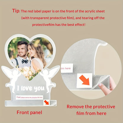 Personalized LED Heart Shaped Night Light Photo Frame with Wooden Stand - Custom Gifts for Mom, Dad, Anniversary, Birthday