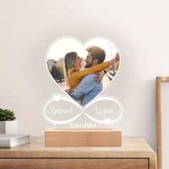 Personalisierter LED-Fotorahmen in Herzform mit Nachtlicht und Holzständer - Individuelle Geschenke für Mama, Papa, Jahrestag, Geburtstag