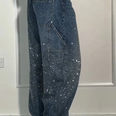 Rhinestone Loose Harem Jeans