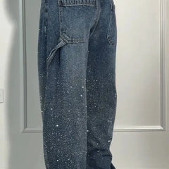 Rhinestone Loose Harem Jeans