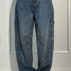 Rhinestone Loose Harem Jeans